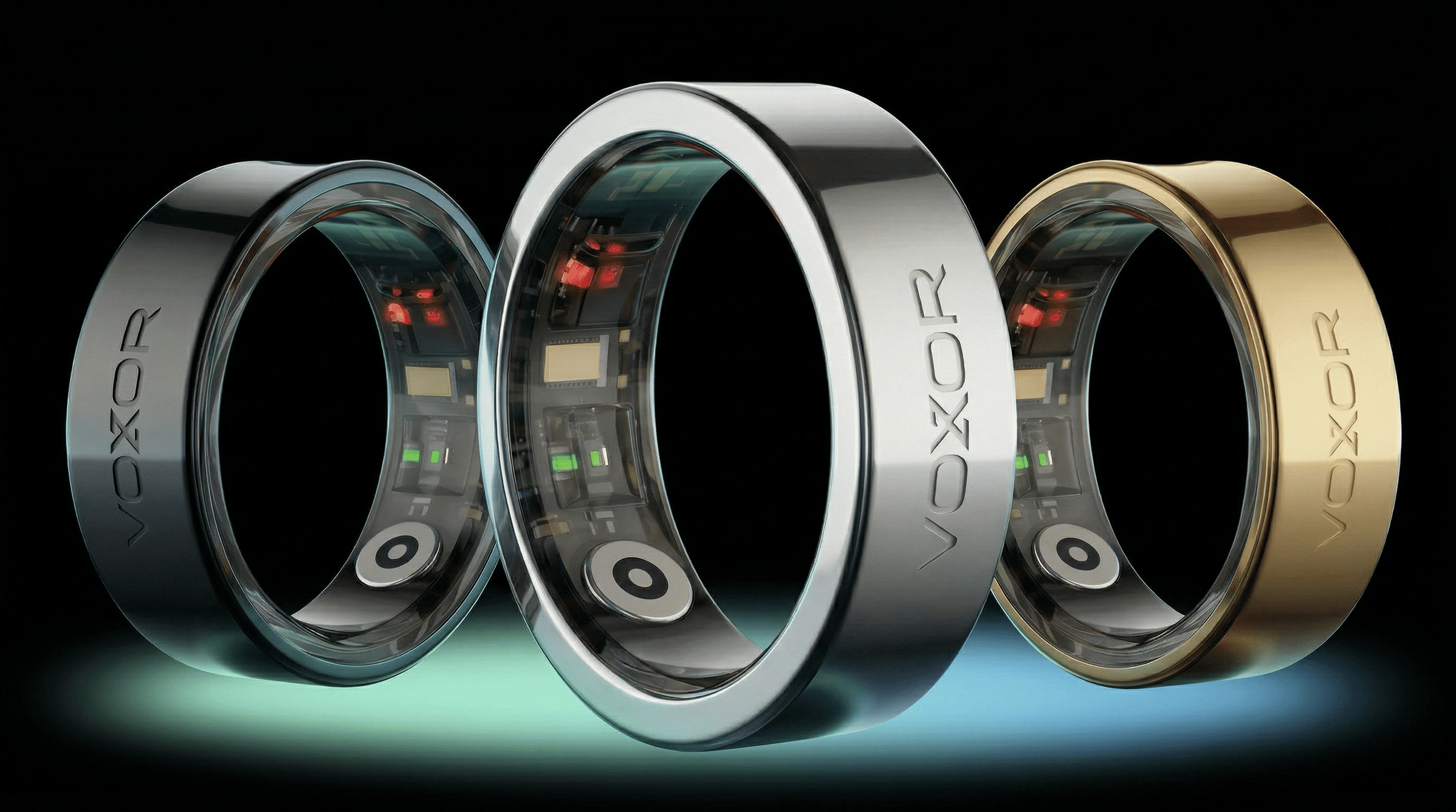 VOXOR Smart Ring with charging case, water bottle and SmartHealth app